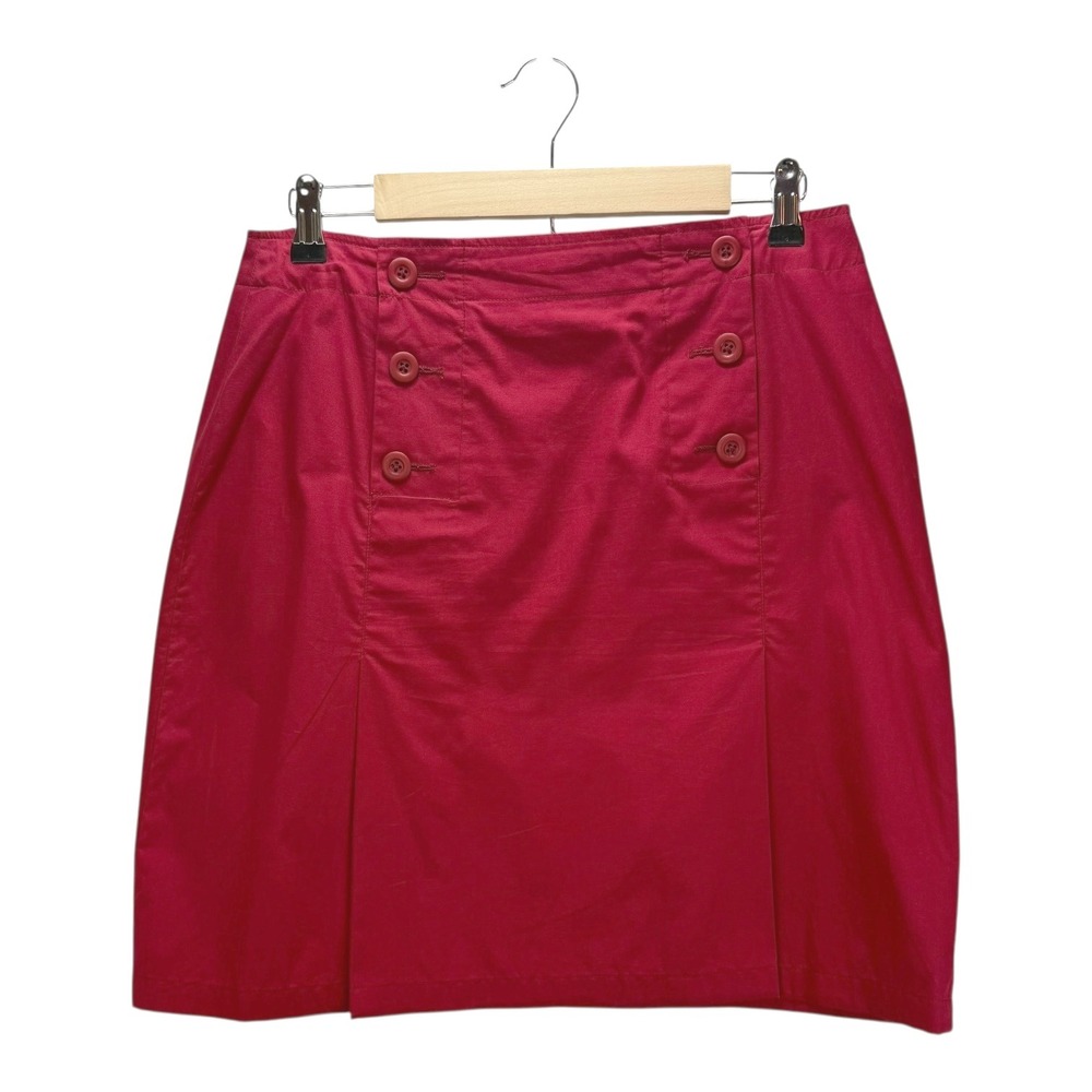 Willi Smith Red Sailor Button Pleated A-Line Skirt Size 8 Office Business Casual